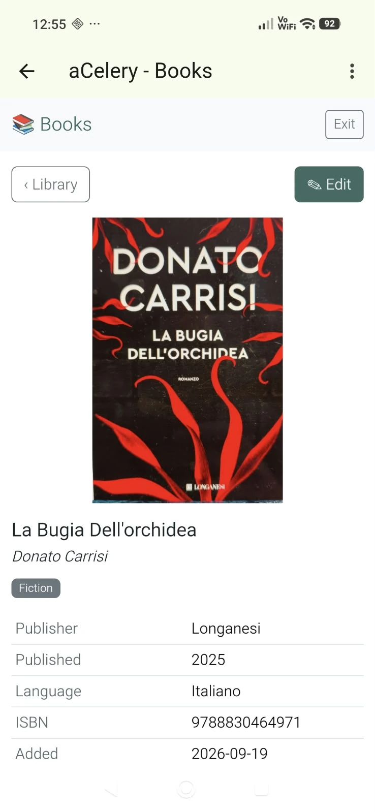 AI-built Books app: a book's detail page with its cover, publisher, language and ISBN